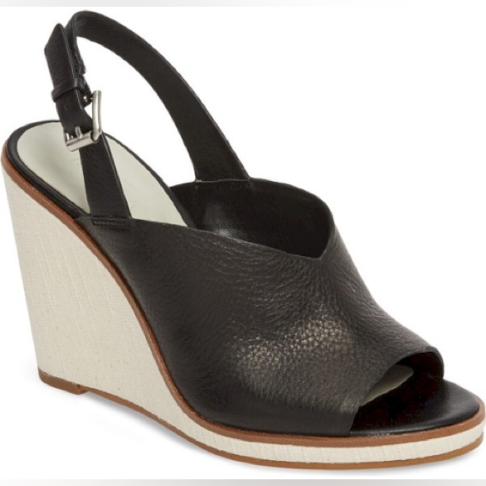 1. State Black Leather Peep-Toe Slingback Wedge